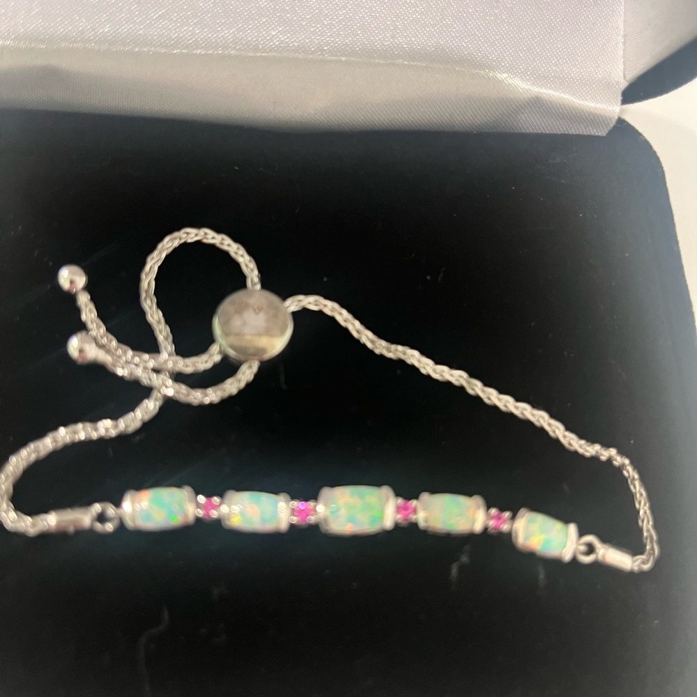 Sterling silver opal & sapphire bracelet